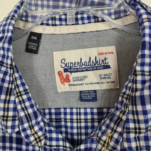 SuperbadShirt Men Blue White Check Long Sleeve Snap Rodeo Westercore Shirt XXL - Picture 9 of 11